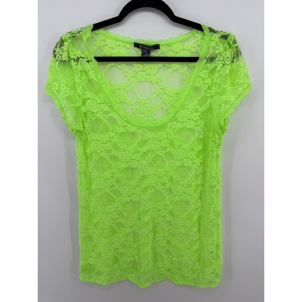 Neon Green Lace Top Sheer Y2K Layering Layer Fairy Grunge Festival Clubwear M L